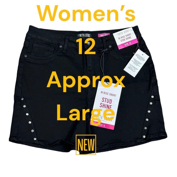 Women's Faith Jeans 12 Large Shorts Black Jean Denim Hi Rise Stud Stretch NWT - Picture 2 of 9
